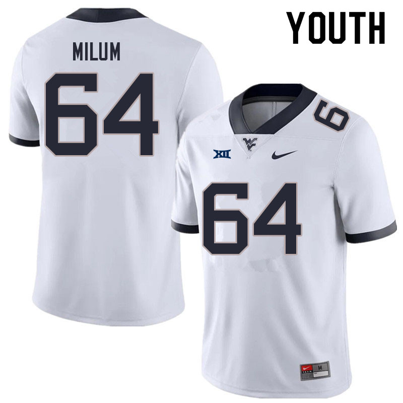 Youth #64 Wyatt Milum West Virginia Mountaineers College Football Jerseys Sale-White - Click Image to Close